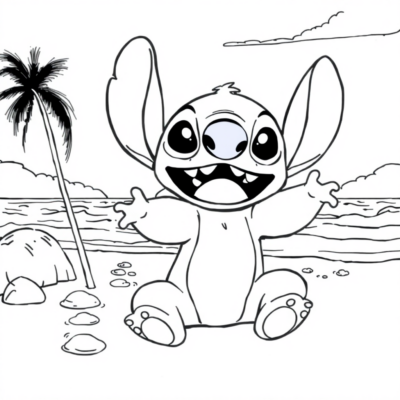 Colorier : Stitch s’amuse à la plage