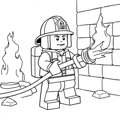 Livre de coloriage : Pompier LEGO éteint le feu