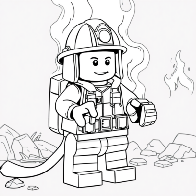 Colorier : Le pompier LEGO éteint le feu