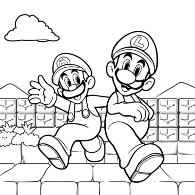 Coloriage : Super Mario – Luigi affrontant un niveau difficile