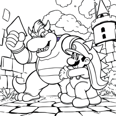 Coloriage : Super Mario – Combat contre Bowser au château