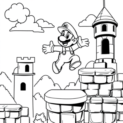 Coloriage : Super Mario – Sauter sur les plates-formes dans le château