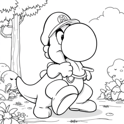 Coloriage: Super Mario – Yoshi mange ses ennemis