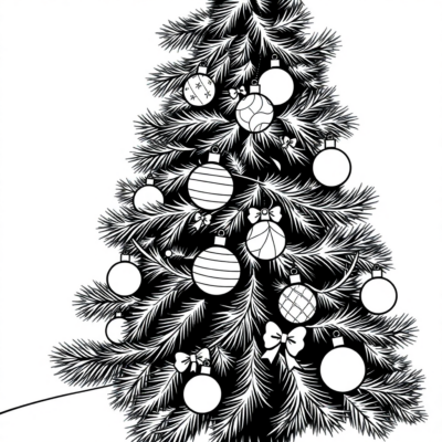 Coloriage : Noël – Sapin décoré de boules