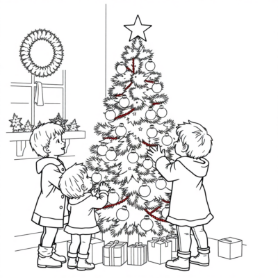 Noël – Les enfants décorent le sapin