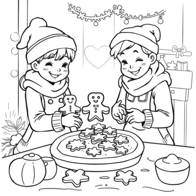 Livre de coloriage : Noël – Cuisiner des biscuits en pain d’épices ensemble