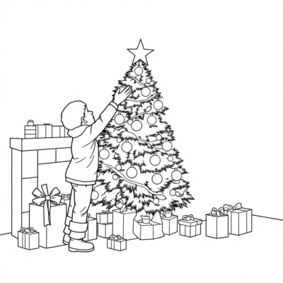 Coloriage : Fêtes – Décoration du sapin de Noël