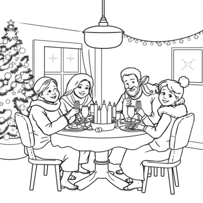 Coloriage : Fêtes – Dîner de Noël en famille