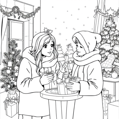 Coloriage : Noël – La remise des dons pendant les fêtes de Noël