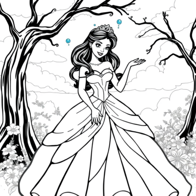 Livre de coloriage : Tiana en robe de bal