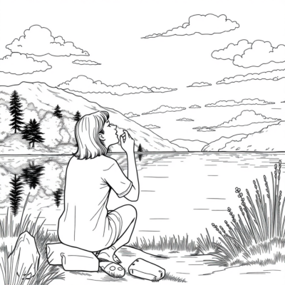 Livre de coloriage : Apaisement – Grande inspiration au bord du lac
