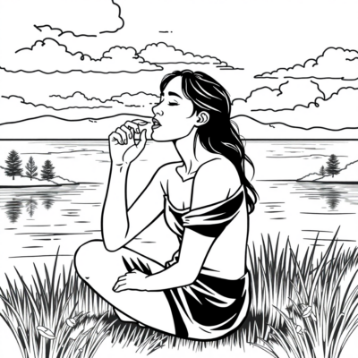 Livre de coloriage : Apaisement – Respiration profonde au bord du lac