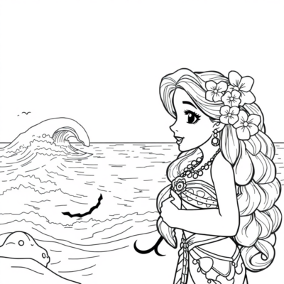 Coloriage : Vaiana parle avec l’océan