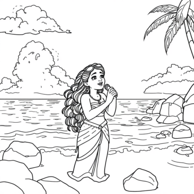 Colorier : Vaiana chante au bord de l’océan