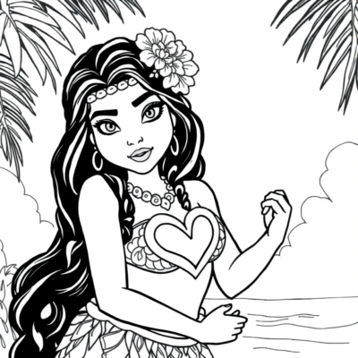 Livre de coloriage : Vaiana avec le cœur de Te Fiti