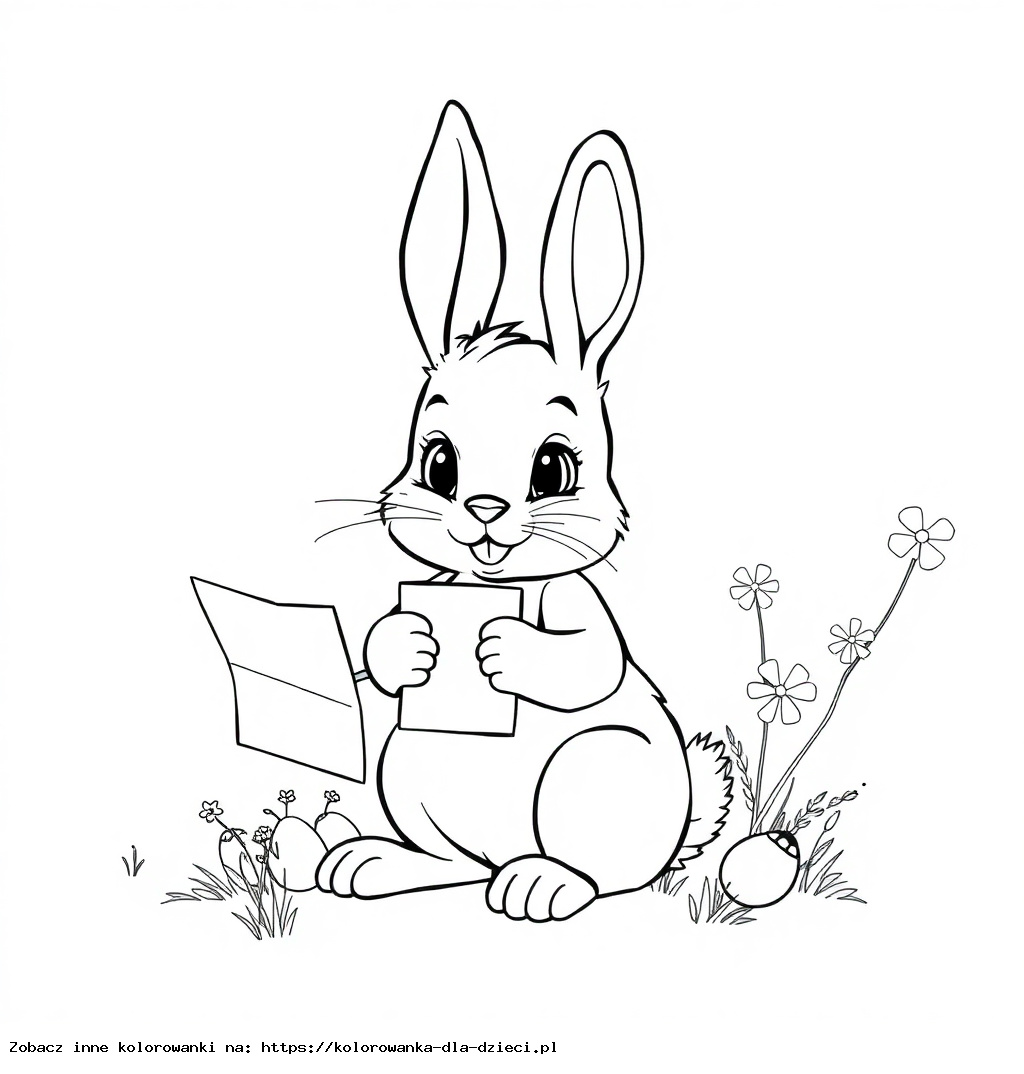 Coloriage : Lapin avec une lettre du visiteur de Pâques