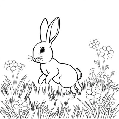 Livre de coloriage : Animaux – Le lapin saute dans le champ