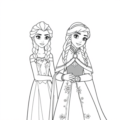Elsa et Anna coloriage