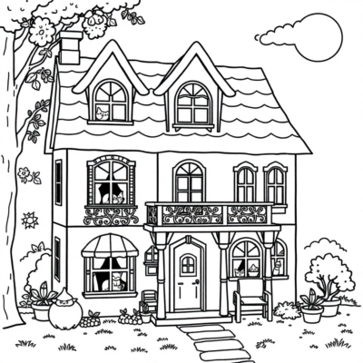 Pages de coloriage de la maison des chats de Gabby