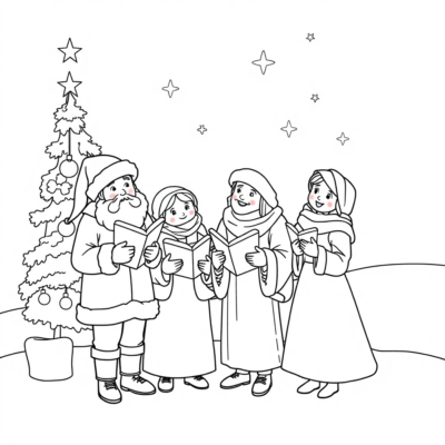 Coloriage : les chanteurs de Noël – coloriages pour enfants