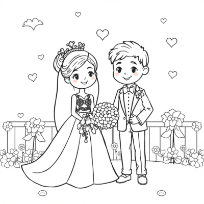 Coloriages de mariage pour enfants joyeux
