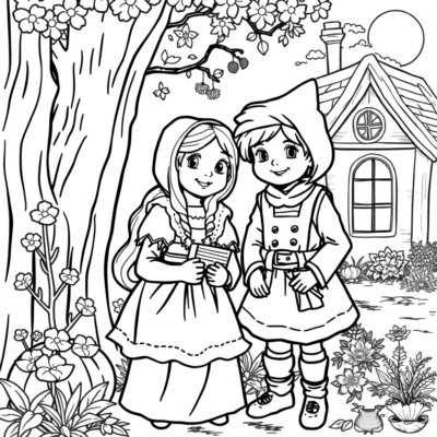 Livre de coloriage : coloriages pour enfants Hansel et Gretel