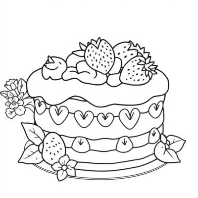 Coloriage : coloriages pour enfants gâteau à la fraise