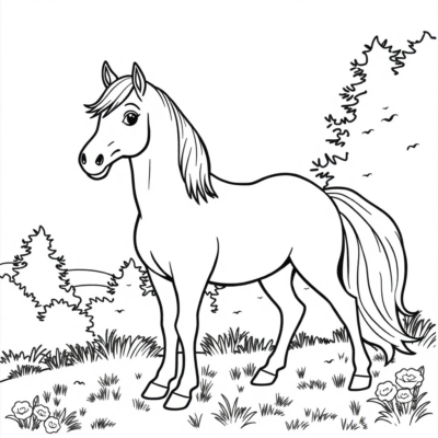 Dessin à colorier : cheval, livre de coloriage pour enfants
