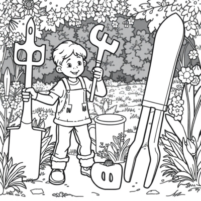 Livre de coloriage : outils de jardinage pour enfants