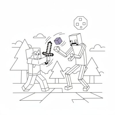 Livre de coloriage : Minecraft – Alex combat l&rsquo;Enderman