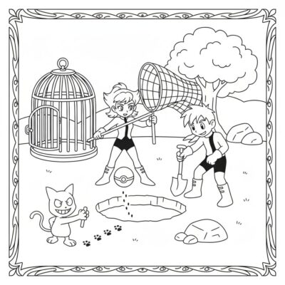 Coloriage : POKEMONS – Team Rocket prépare une embuscade