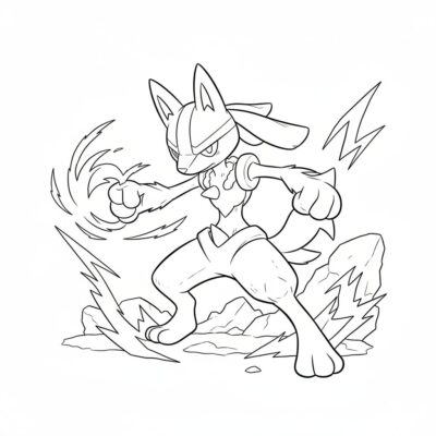 Coloriage : POKEMONS – Lucario en position de combat