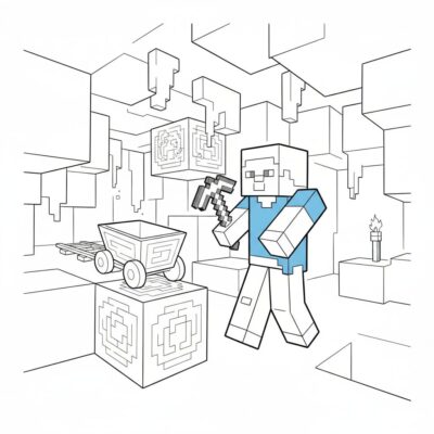 Livre de coloriage : Minecraft – Steve creuse dans des cavernes profondes