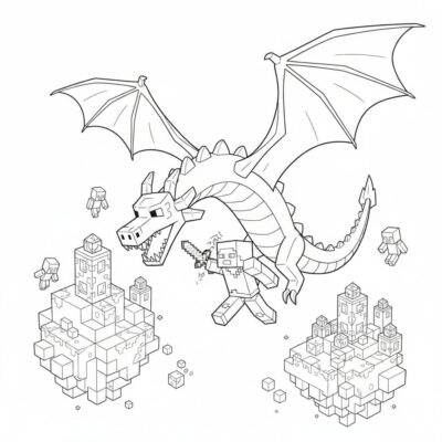 Livre de coloriage : Minecraft – Combat de dragon dans l&rsquo;End