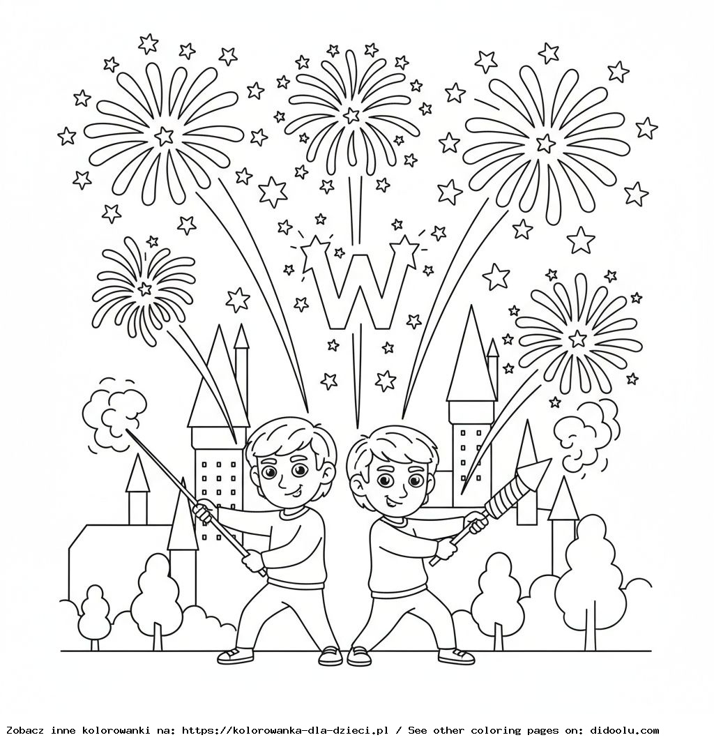 Coloriage : Fred et George avec des feux d&rsquo;artifice