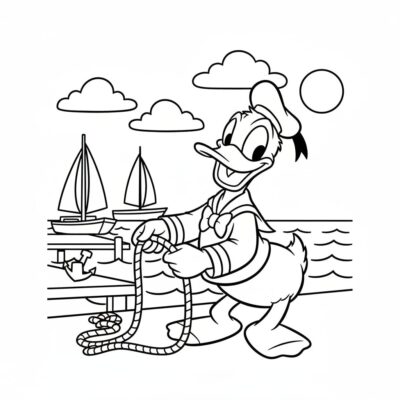 Dessin à colorier : Donald Duck au port