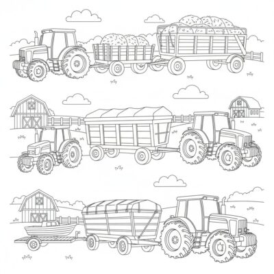 Tracteurs avec Remorques Colorier