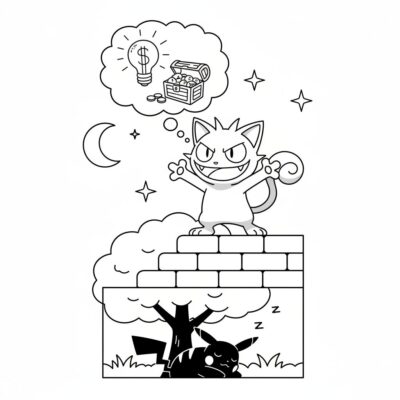 Livre de coloriage : POKEMONS – Meowth prévoit des farces