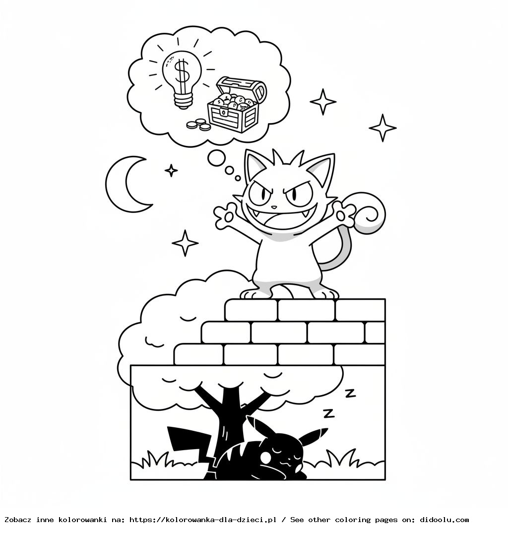 Livre de coloriage : POKEMONS – Meowth prévoit des farces