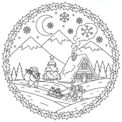 Livre de coloriage : Fêtes de décembre en montagne