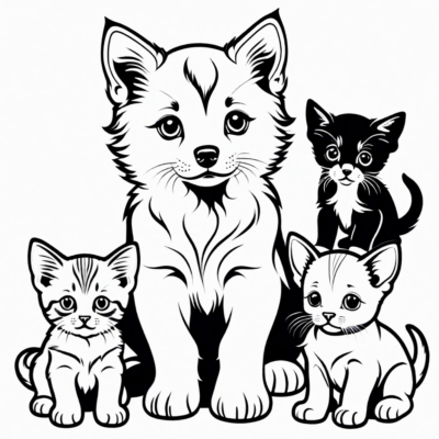 coloriage de chatons et chiots