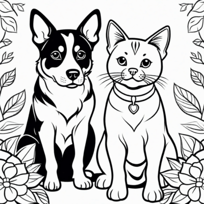 Coloriage chiot et chaton