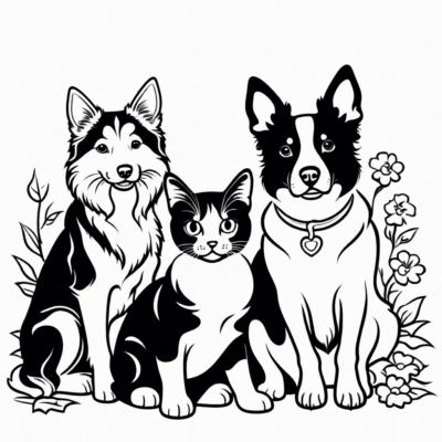 Dessin à colorier : Chiens et Chats