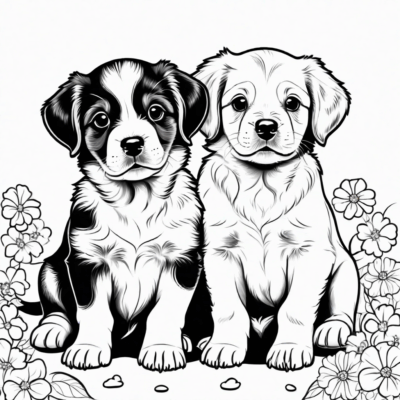Coloriage « Chiens mignons »