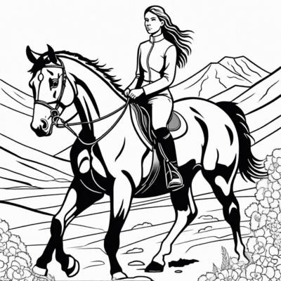 coloriages chevaux avec cavalier à imprimer