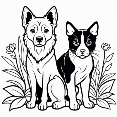 coloriages chiots et chatons