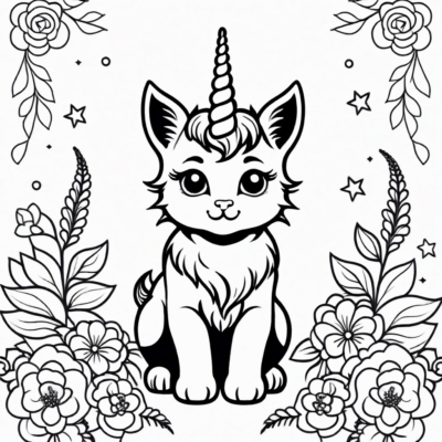 petit chat licorne coloriage