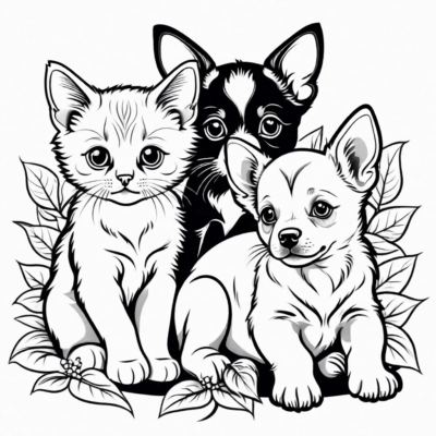 Chatons et chiots à colorier pour enfants