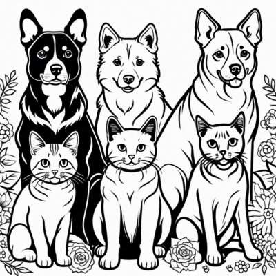 Chiens et chats coloriage