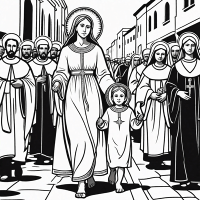 Fête-Dieu – mère et enfant en procession